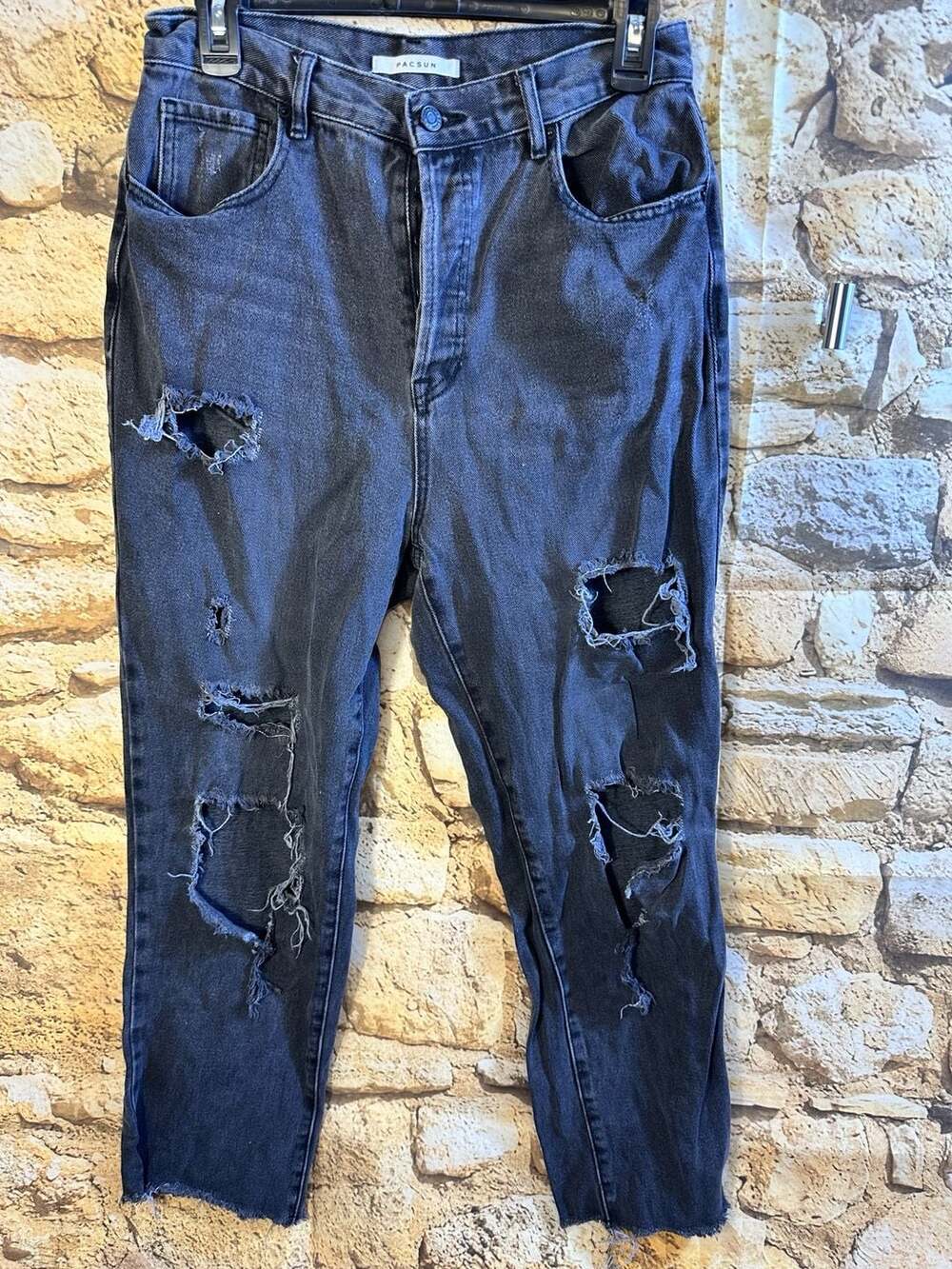 PacSun Women's Black Distressed High Rise Straight Leg Jeans Size 29
